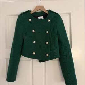 Zara Green Military-Style Cropped Jacket